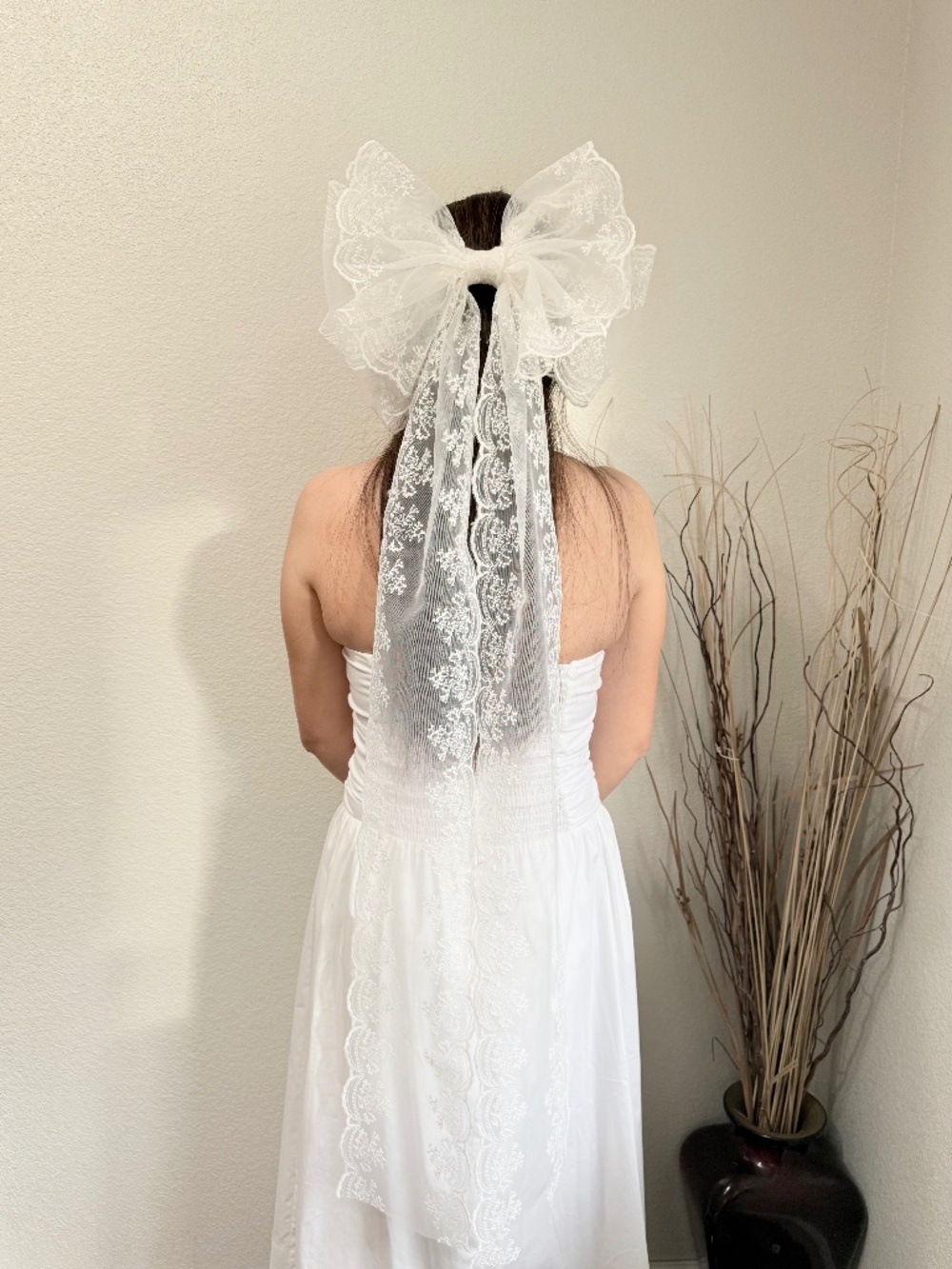 Bridal bow wedding veil bow lace long tail bow veil
